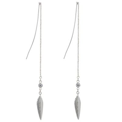 Designer silver feather drop earring